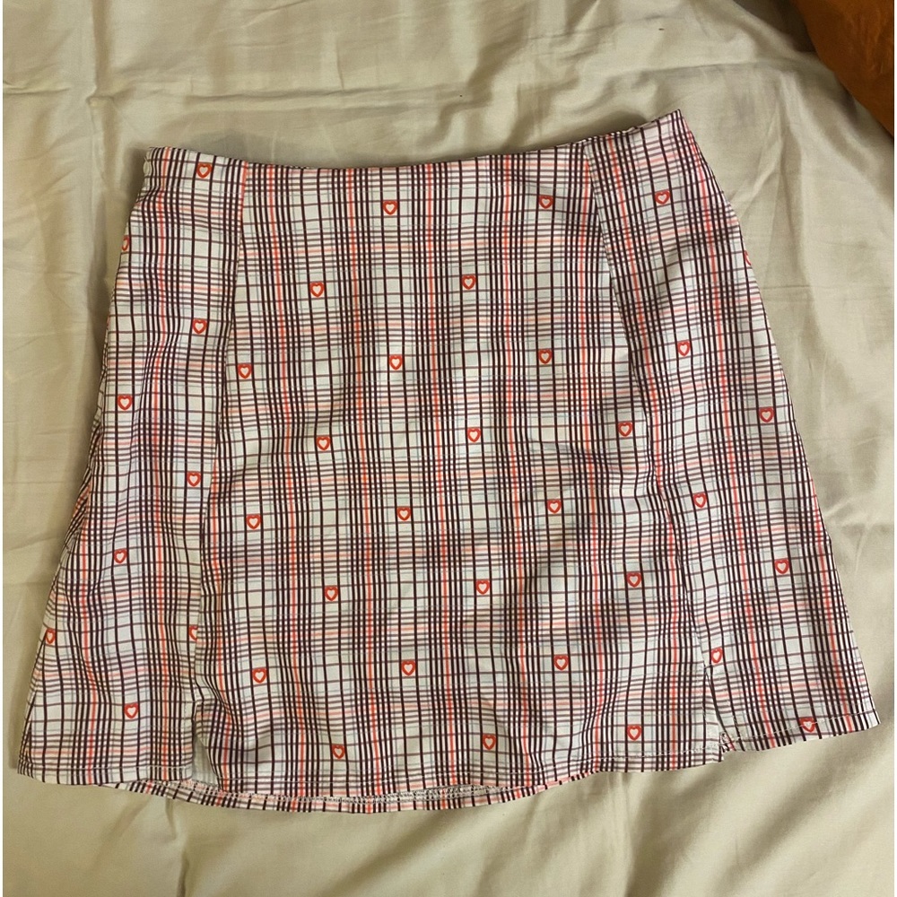 CIDER Pink Plaid Heart Mini Skirt